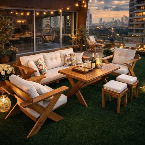 Albatros Kestane Ahşap  Üçlü Bahçe & Balkon Takımı